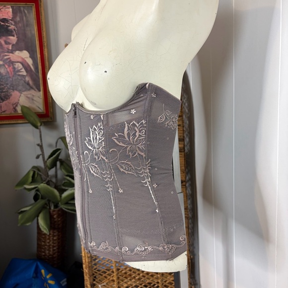 Retro Grey Sheer Mesh Lace Floral Girdle Waist Training Corset Zipper size small - Picture 5 of 9